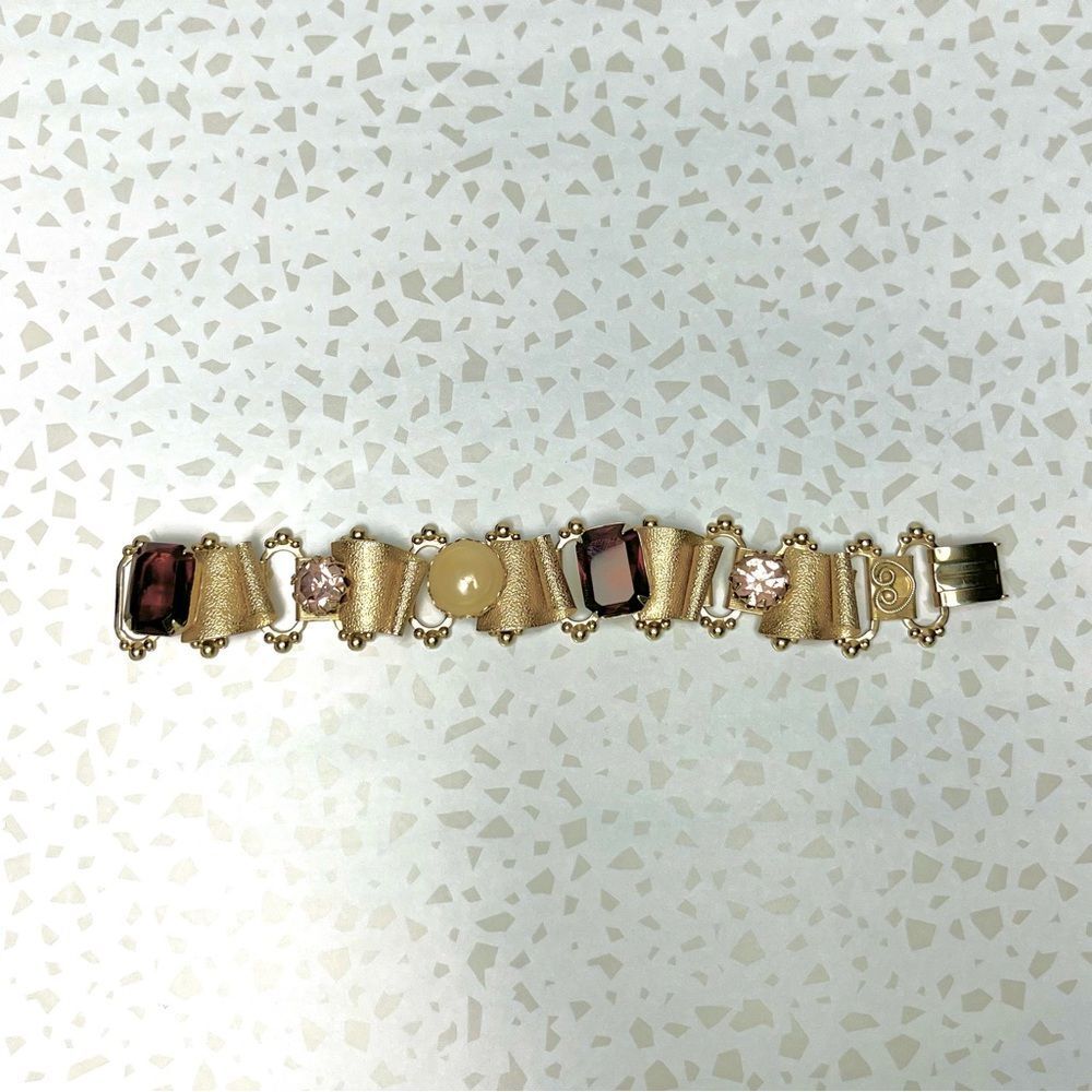 Vintage Victorian Style Book Chain Bracelet with Purple Rhinestones